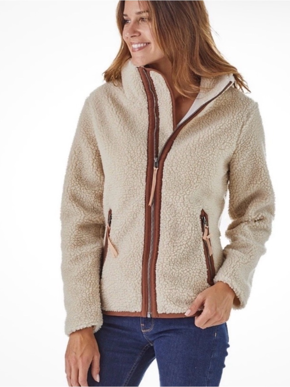 Patagonia Divided Sky Sherpa Fleece Zip Up Jacket in Natural - Picture 2 of 9